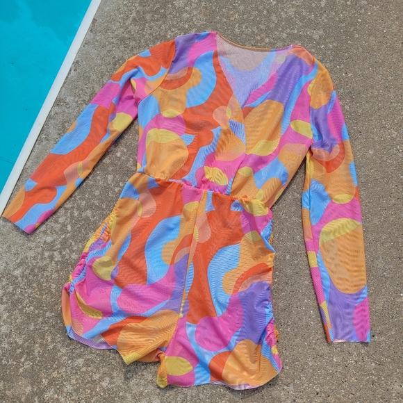 Shein rainbow swirl mesh romper swim cover up Teen 12-13 yrs - Picture 2 of 7